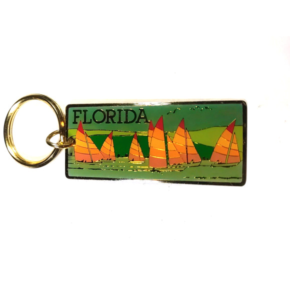 Florida Sailboat Keychain Green Orange Souvenir - Picture 2 of 5